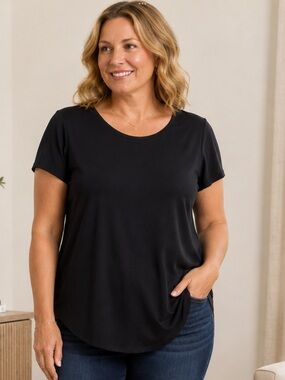 Pure J Jill rayon short sleeve Elegant Black Women's tunic Top in size xlg